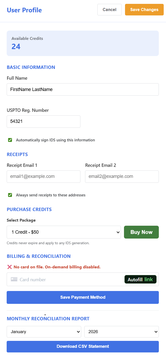 Profile and Billing